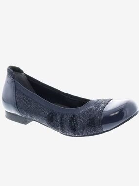 Ros Hommerson Ronnie Navy Blue Patent Leather & Textured Slip-on Low Heel Flats